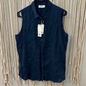 Uniqlo Premium Linen Sleeveless Top - Blue